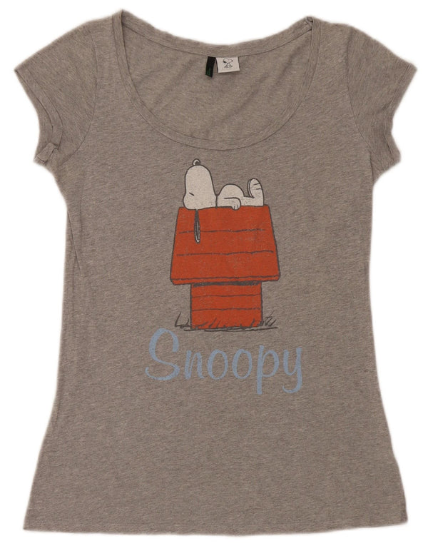 Benetton Womens Snoopy Regular Fit Graphic T-Shirt Top UK 10 Small Grey