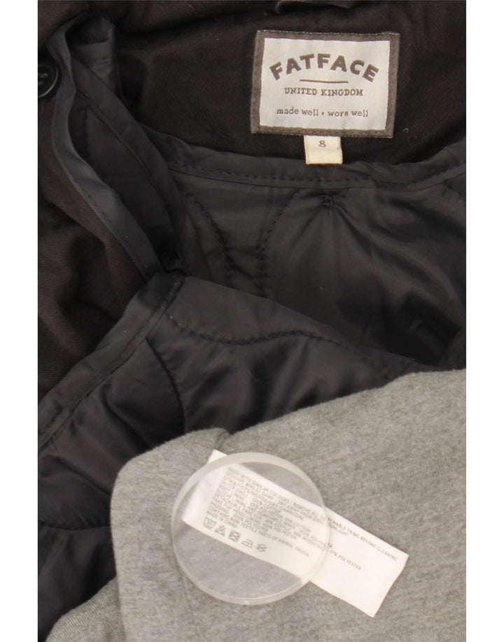 Fat Face Dame Hooded Parka Jacket UK 8 Small Black Bomuld