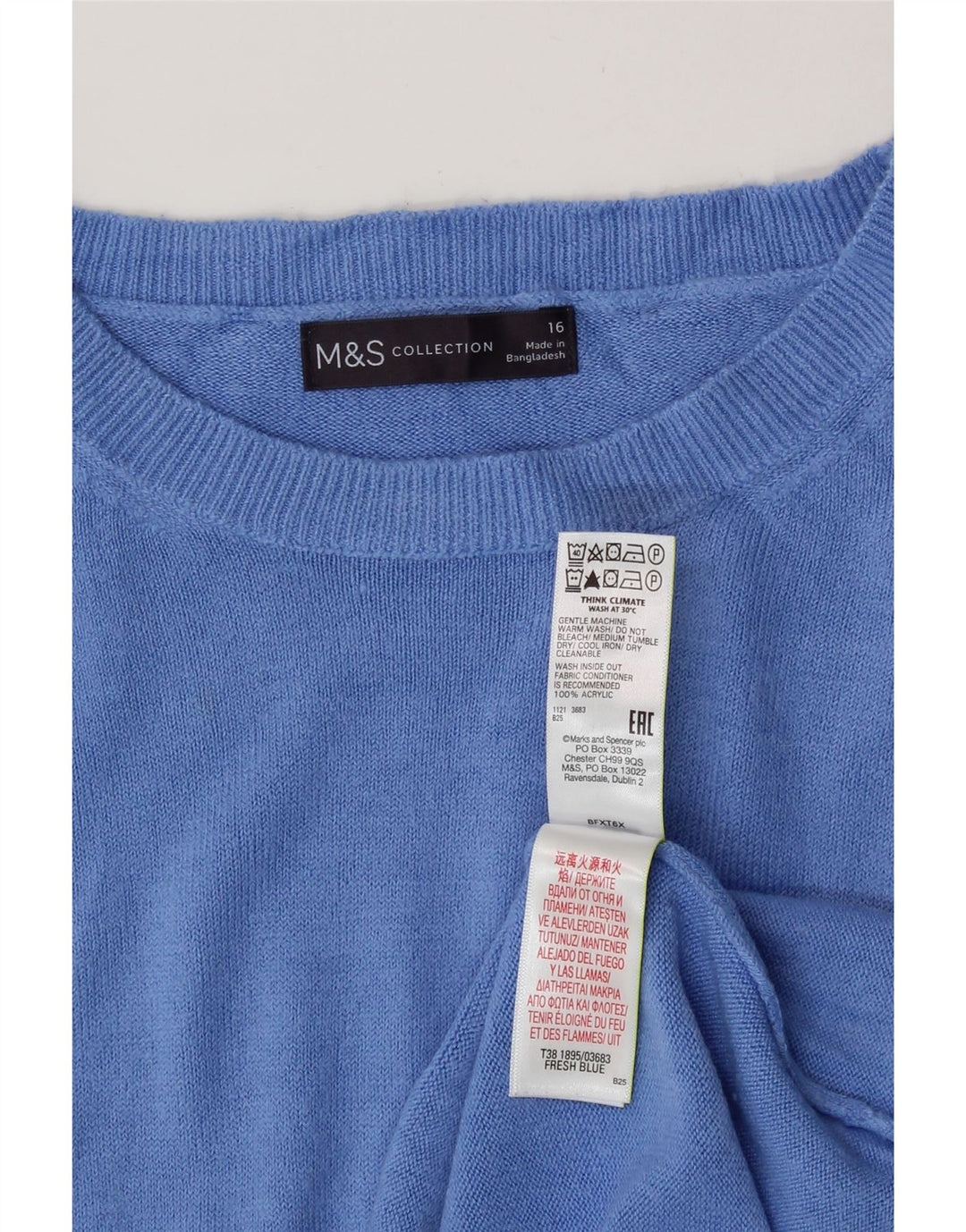 MARKS & SPENCER Dame Boat Neck Jumper Sweater UK 16 Large Blue Acryl