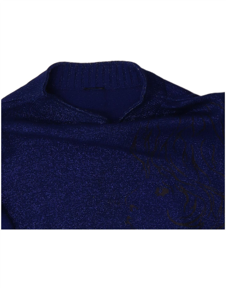 VINTAGE Womens Oversized Turtle Neck Jumper Sweater UK 18 XL Blue