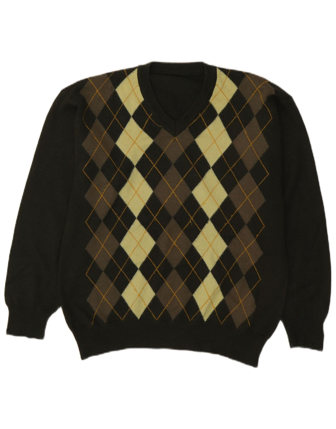 Vintage Herre V-hals sweater Medium Green Argyle/Diamond