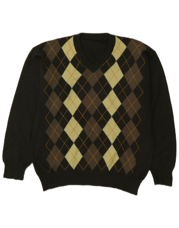 Vintage Herre V-hals sweater Medium Green Argyle/Diamond