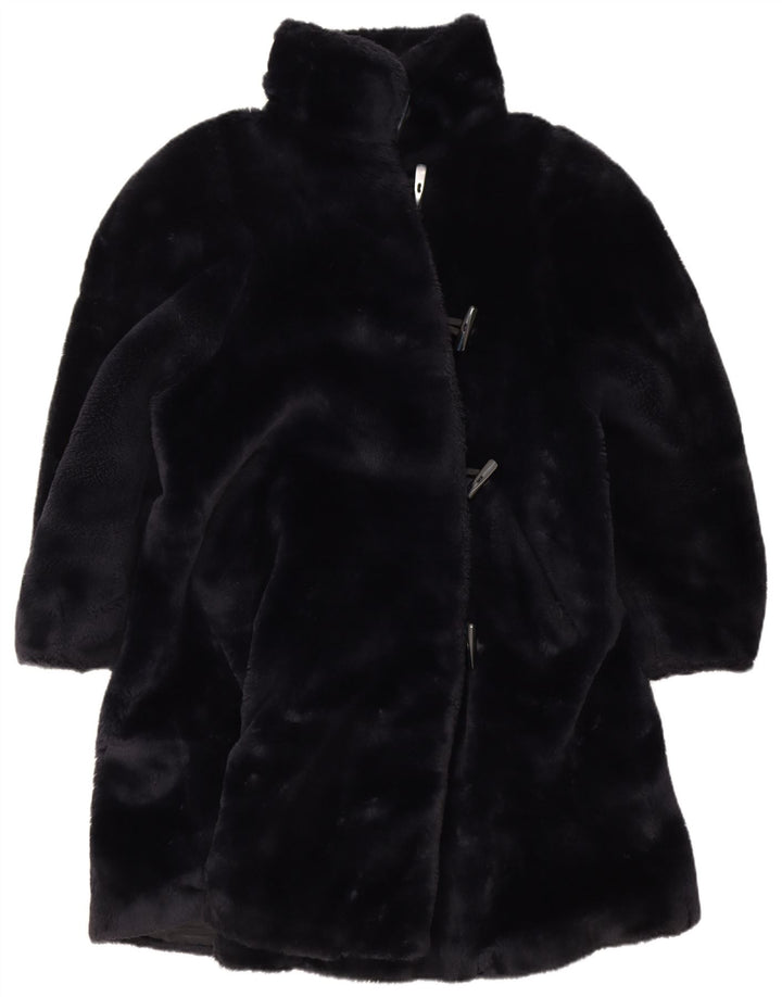 Vintage Dame imiteret Pels Overfrakke UK 12 Medium Navy Blue
