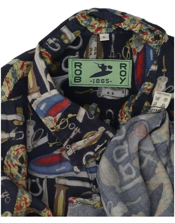 ROB ROY Mens Abstract Pattern Short Sleeve Shirt XL Navy Blue Viscose