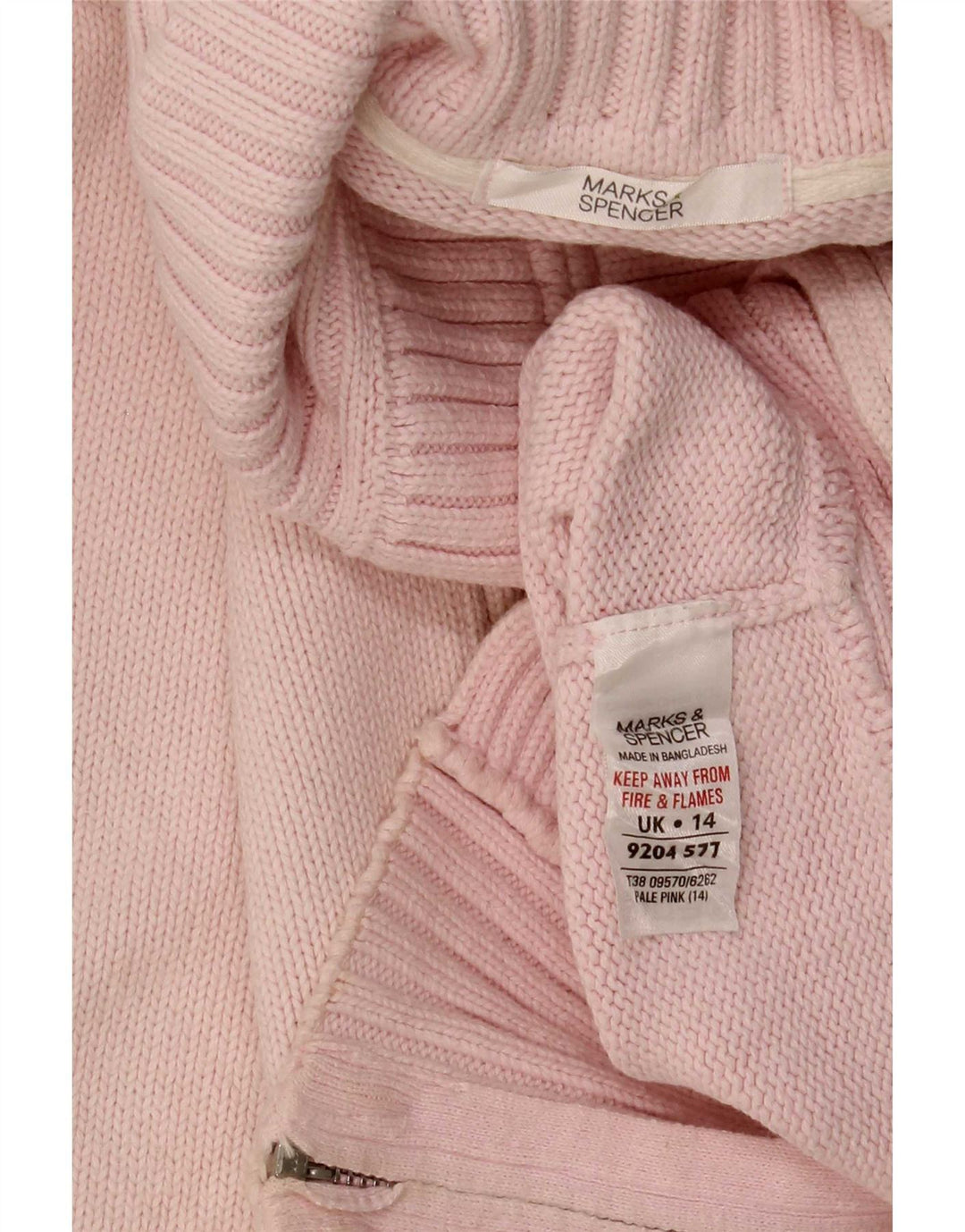 Marks & Spencer Dame Rullehals Cardigan Sweater UK 14 Medium Pink Bomuld