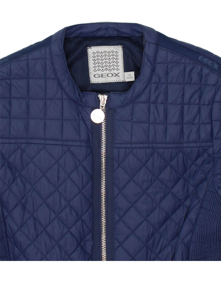 GEOX Girls Quilted Jacket 11-12 Years Navy Blue Argyle/Diamond Nylon Vintage Geox and Second-Hand Geox from Messina Hembry 