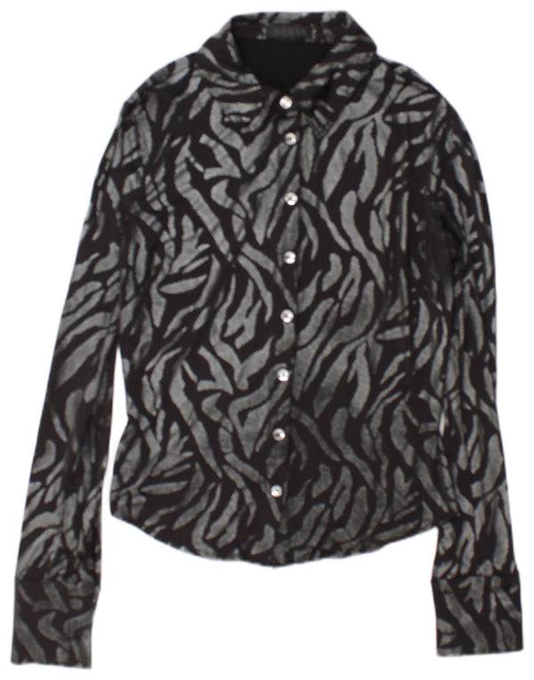 Guess Womens Oversized Shirt Bluse UK 6 XS Black Animal Print Polyester