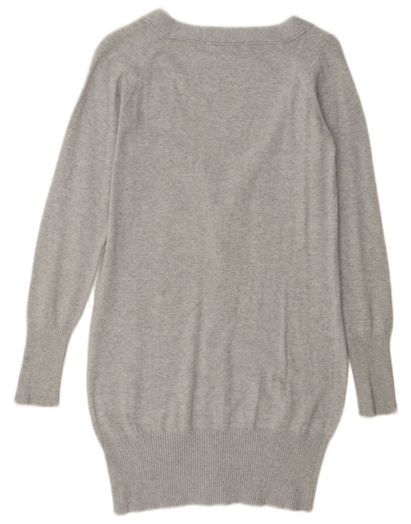 Zara Dame Cardigan Sweater UK 10 Lille Grå Bomuld
