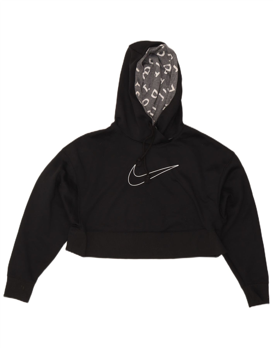 NIKE Womens Crop Oversized grafisk hættetrøjetrøje UK 6 XS Sort polyester