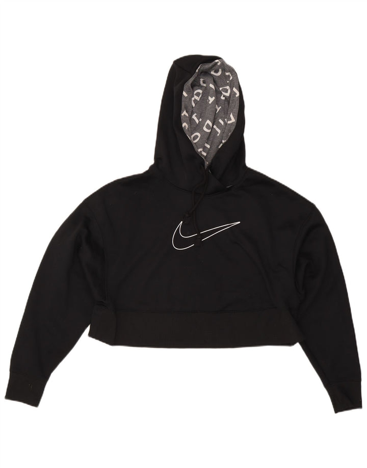 NIKE Womens Crop Oversized grafisk hættetrøjetrøje UK 6 XS Sort polyester