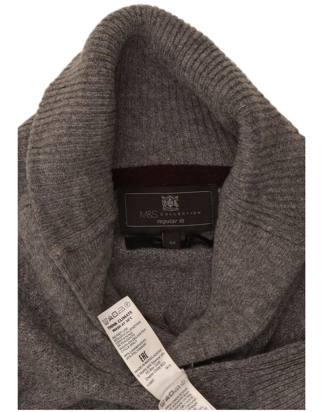Marks & Spencer Herre Regular Fit Shawl Neck Jumper Sweater Medium Grey Uld