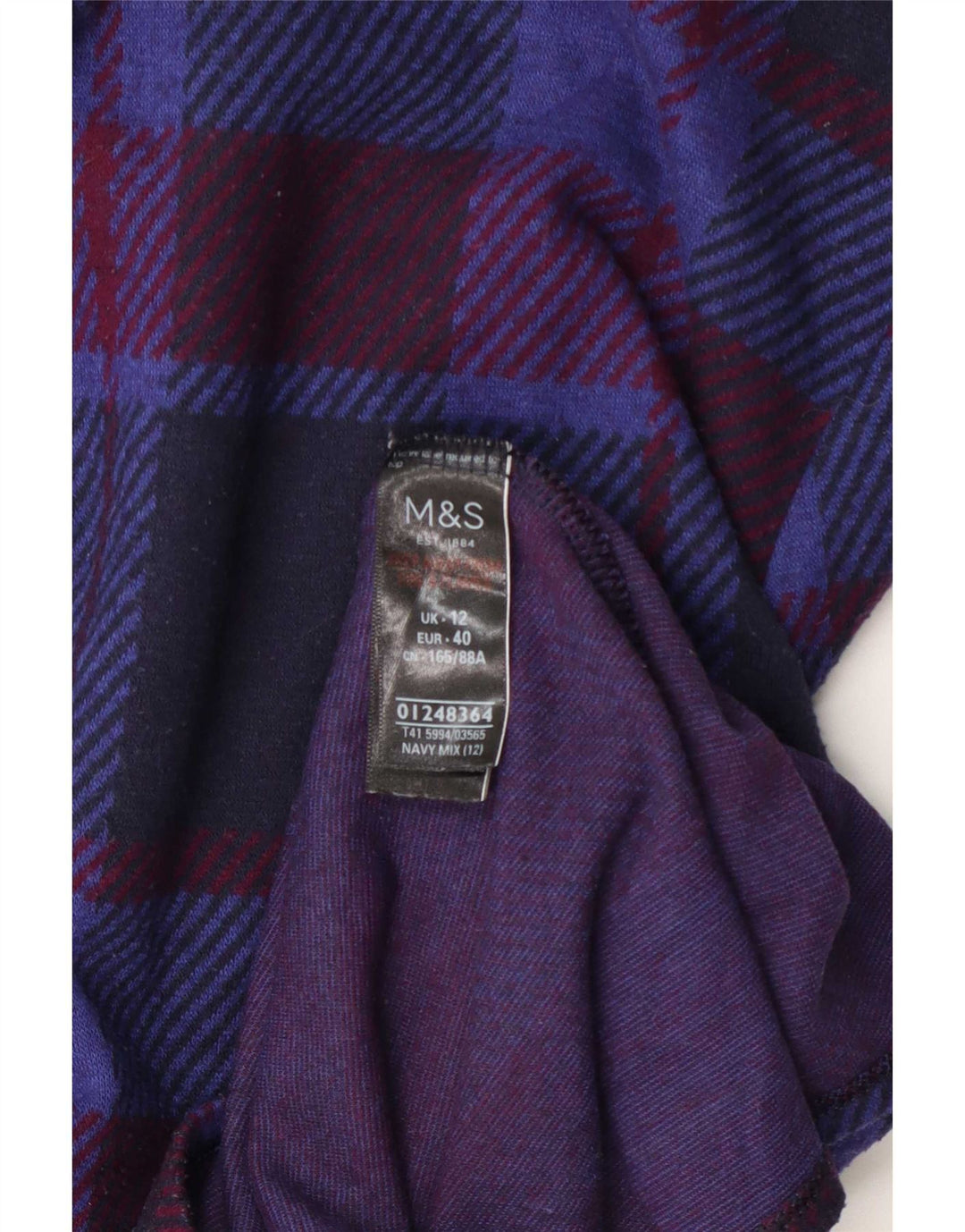 Marks & Spencer Dame Langærmet Bluse Top UK 12 Medium Navy Blue Check