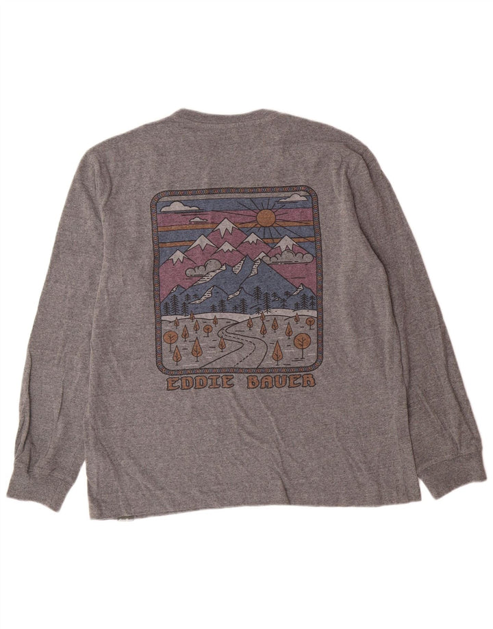 EDDIE BAUER Herre Grafisk Top Langærmet Stor Grå Bomuld
