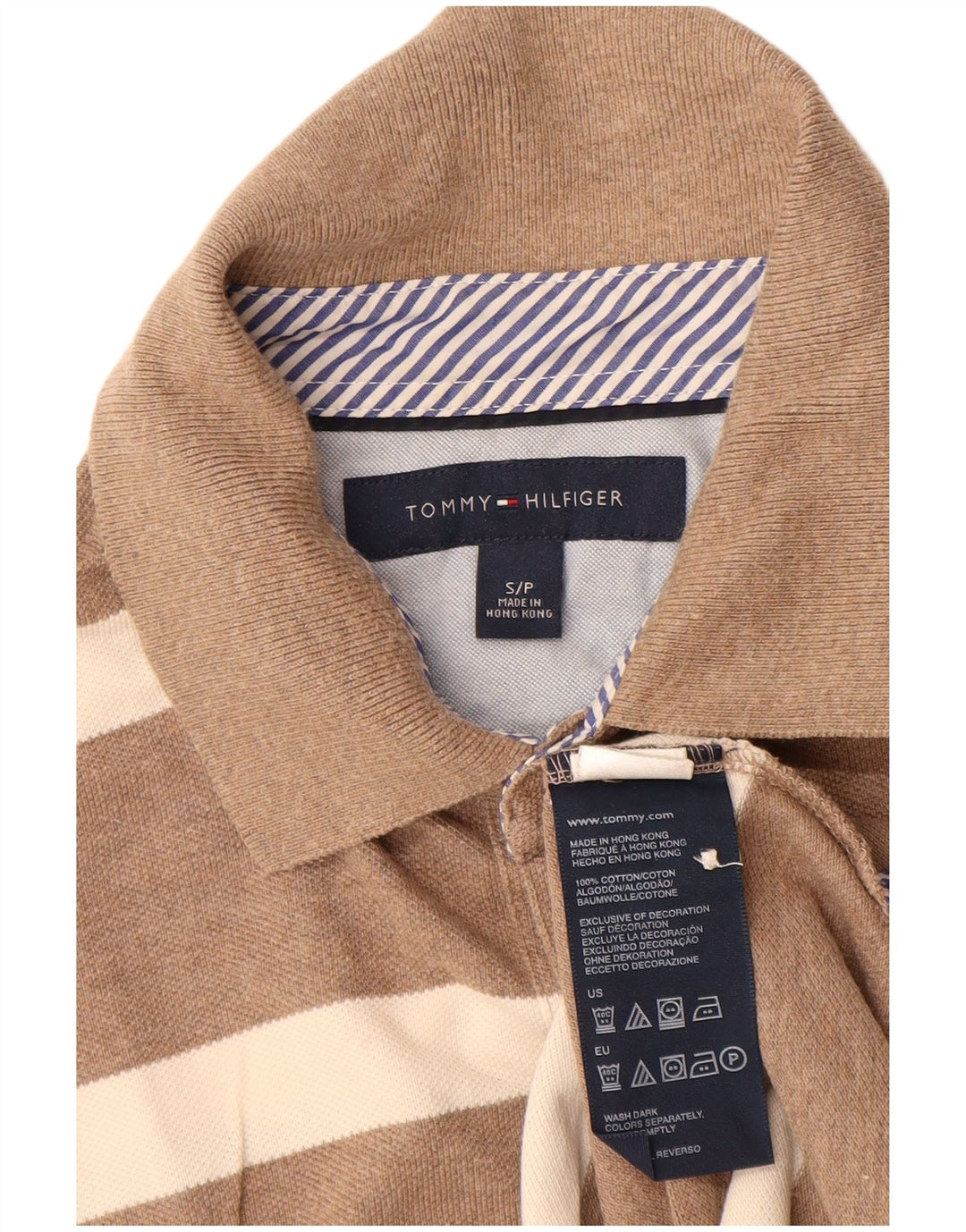 Tommy Hilfiger herre poloshirt lille brun stribet bomuld
