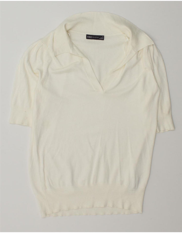 MARKS & SPENCER Womens Polo Neck Jumper Sweater UK 10 Small White Vintage Marks & Spencer and Second-Hand Marks & Spencer from Messina Hembry 
