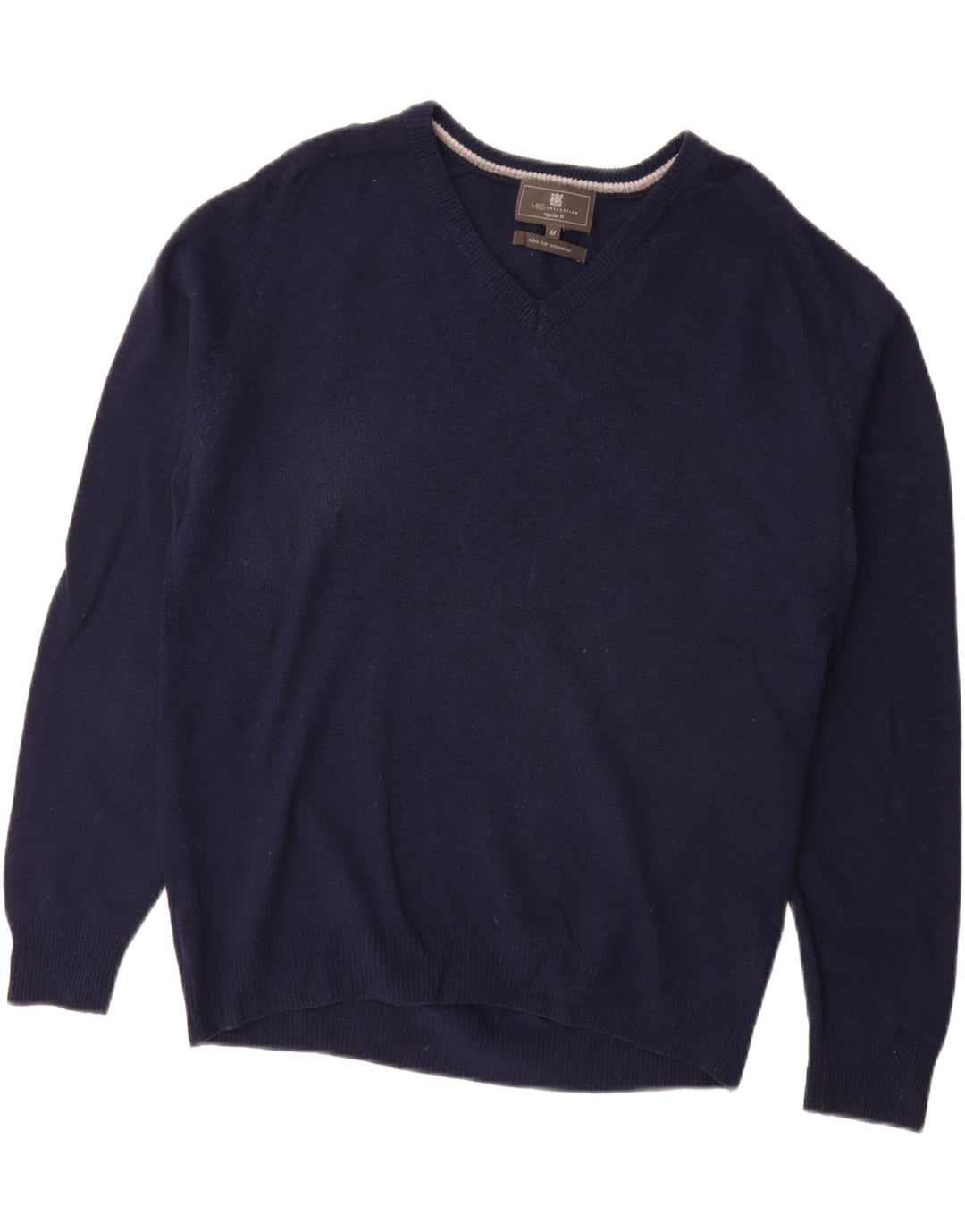 MARKS & SPENCER Herre Regular Fit V-hals sweater Medium Marineblå
