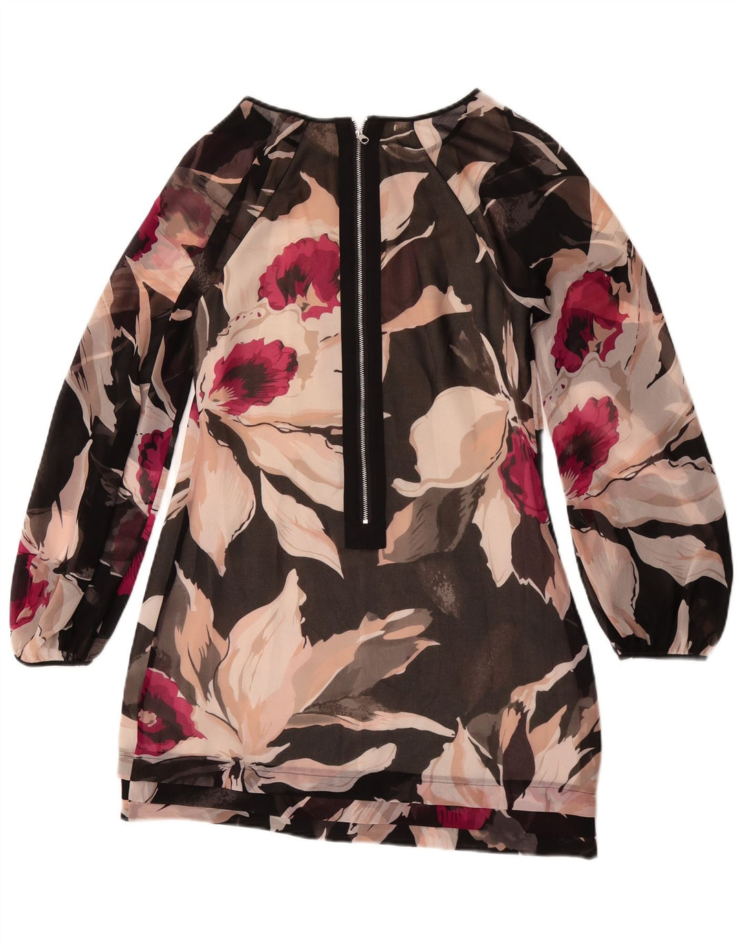 Ted Baker Dame Langærmet Skede Kjole Størrelse 2 Small Black Floral