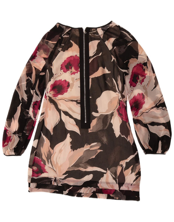 Ted Baker Dame Langærmet Skede Kjole Størrelse 2 Small Black Floral