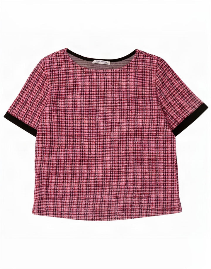 Zara Womens Crop Bluse Top UK 12 Medium Pink Ternet polyester