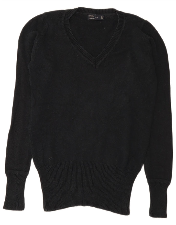Zara Dame V-hals sweater UK 12 Medium Sort Bomuld