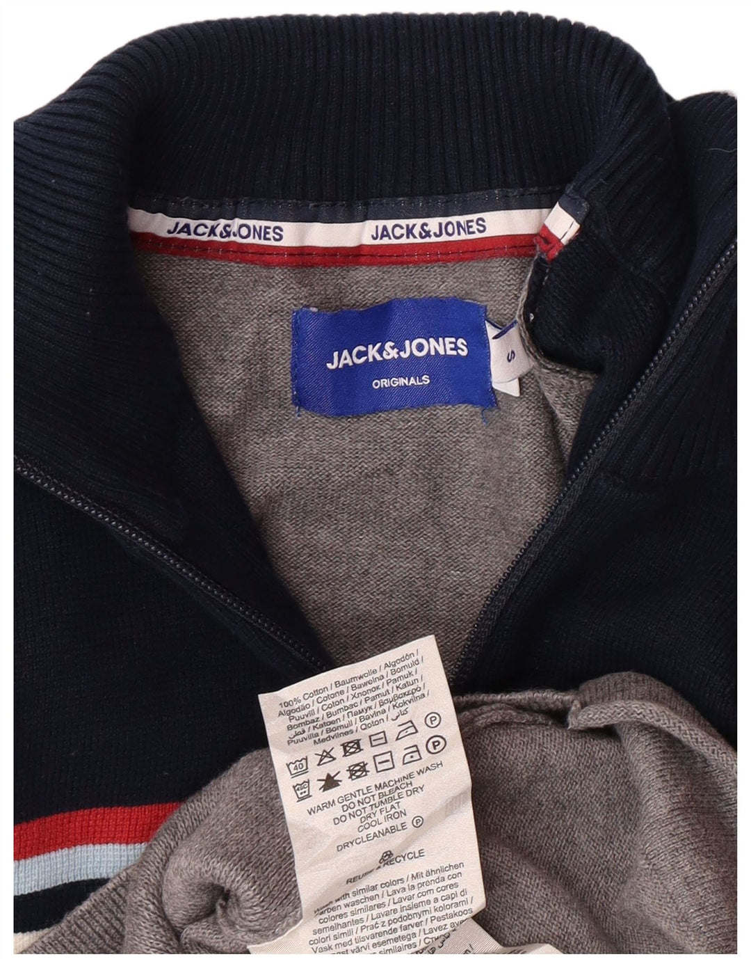 JACK & JONES Herre grafisk lynlås-hals sweater lille grå farveblok