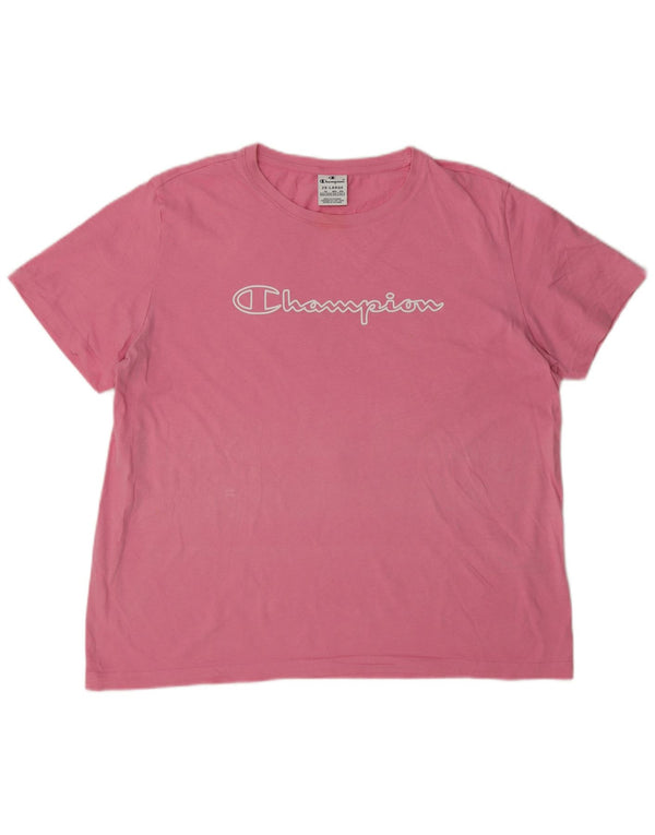 Champion Dame Grafisk T-Shirt Top UK 20 2XL Pink Bomuld