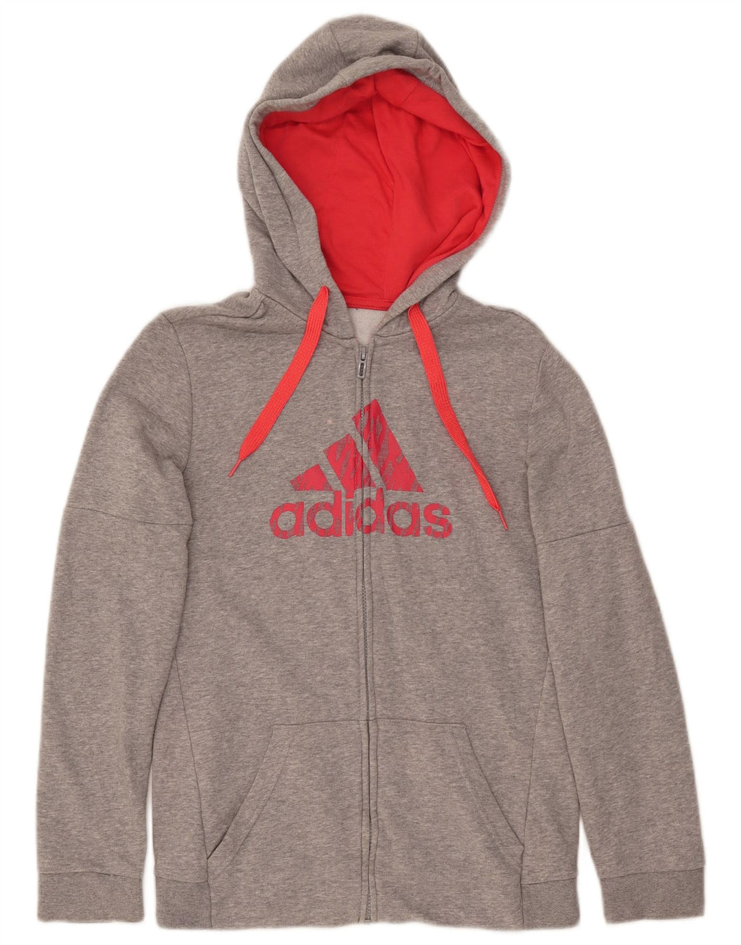 ADIDAS grafisk hættetrøje til kvinder med lynlås UK 14 mellemgrå