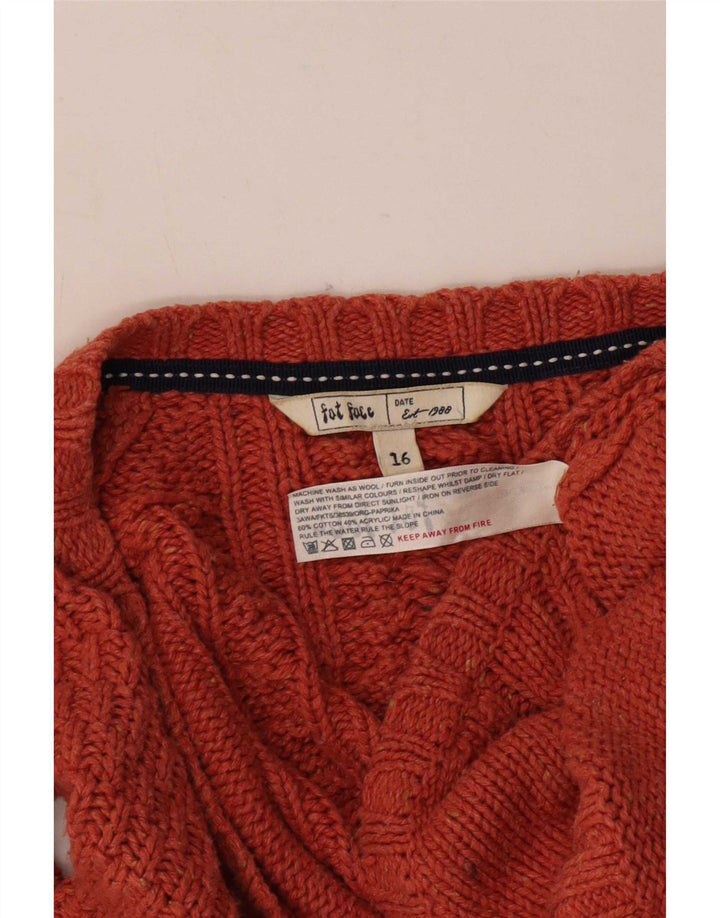 Fat Face Dame Cardigan Sweater UK 16 Stor Orange Bomuld