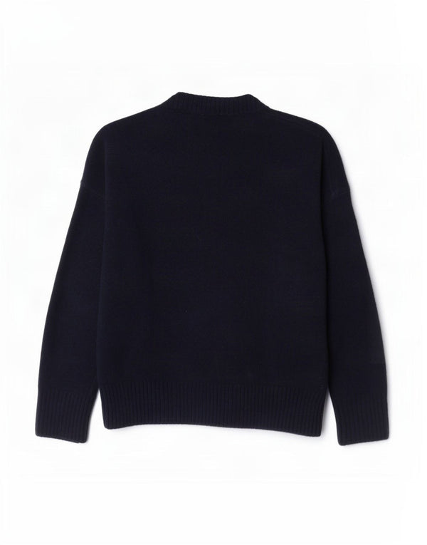 Zara Dame Oversized Crew Neck Jumper Sweater UK 10 Small Navy Blue