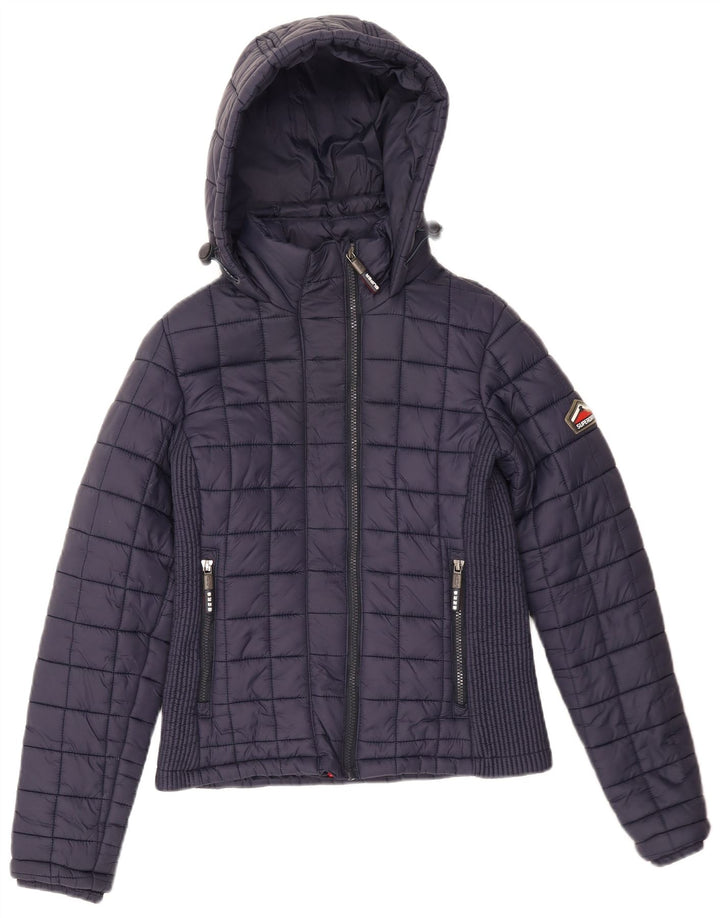Superdry Polstret hættejakke til kvinder UK 10 Lille marineblå nylon