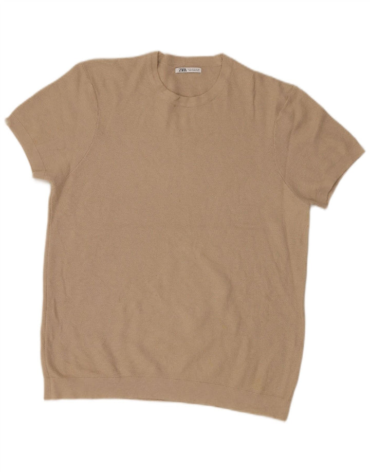 Zara Herre kortærmet rund hals sweater mellembeige