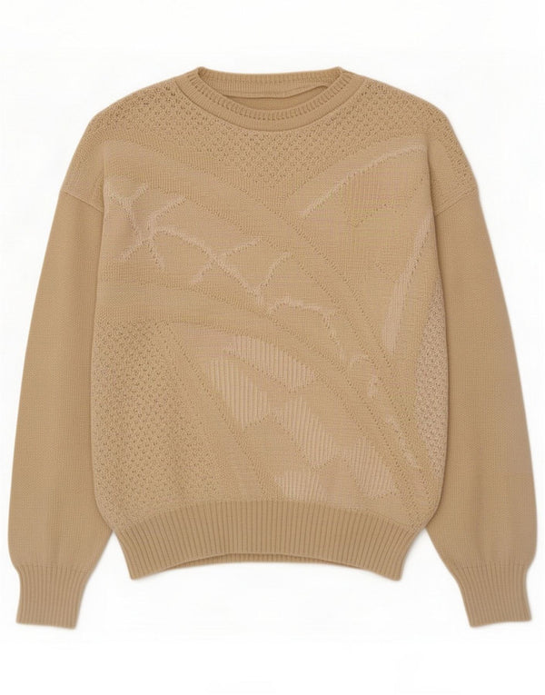 Vintage Womens Crew Neck Jumper Sweater UK 16 Large Beige Geometric