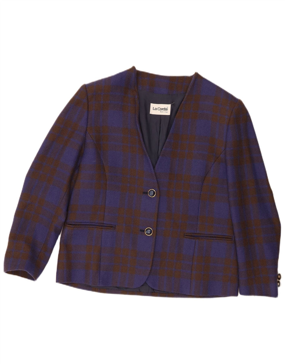 La Cordee Dame Loose Fit 2 Button Blazer Jacket UK 14 Medium Blue Check