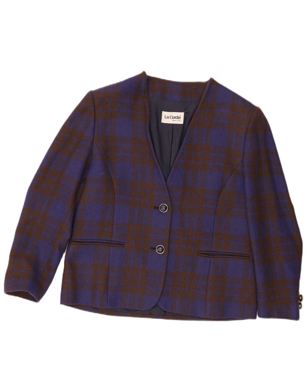 La Cordee Dame Loose Fit 2 Button Blazer Jacket UK 14 Medium Blue Check