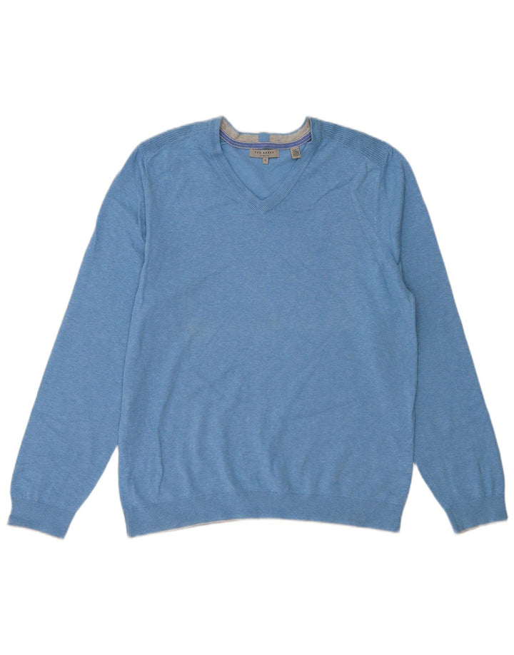 TED BAKER Herre V-hals sweater str. 4 Large Blue Flecked Bomuld