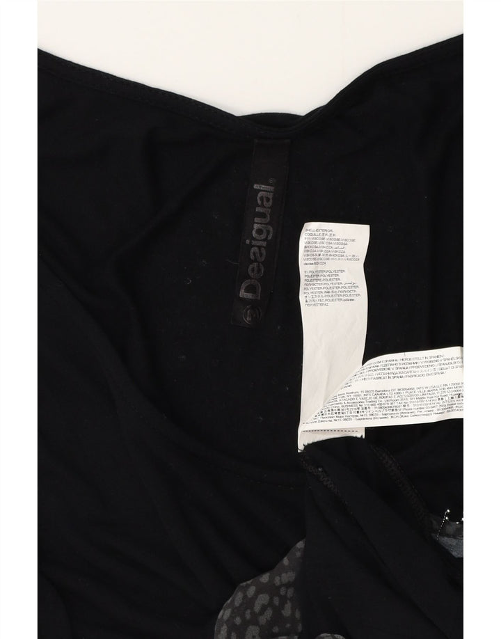 DESIGUAL Kvinder 3/4-ærmet grafisk A-line kjole UK 12 Medium Sort Viscose