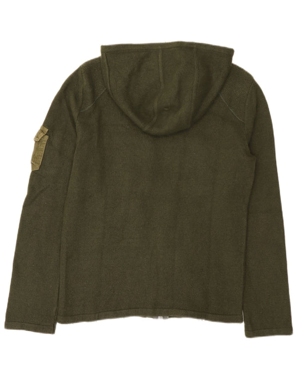 Iceberg Dame Hooded Cardigan Sweater UK 14 Medium Khaki Wool