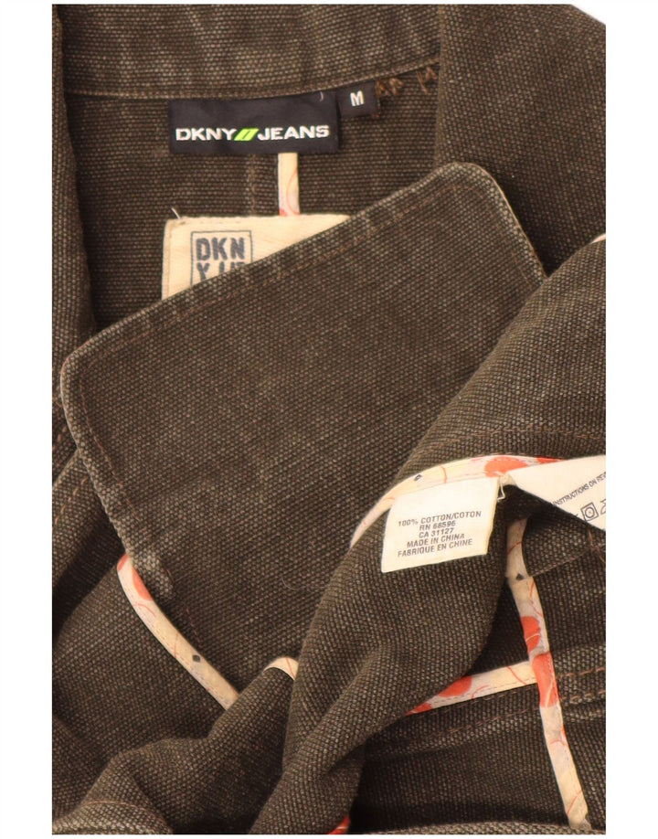 Dkny Dame 1 Knap Blazer Jakke UK 12 Medium Khaki Bomuld