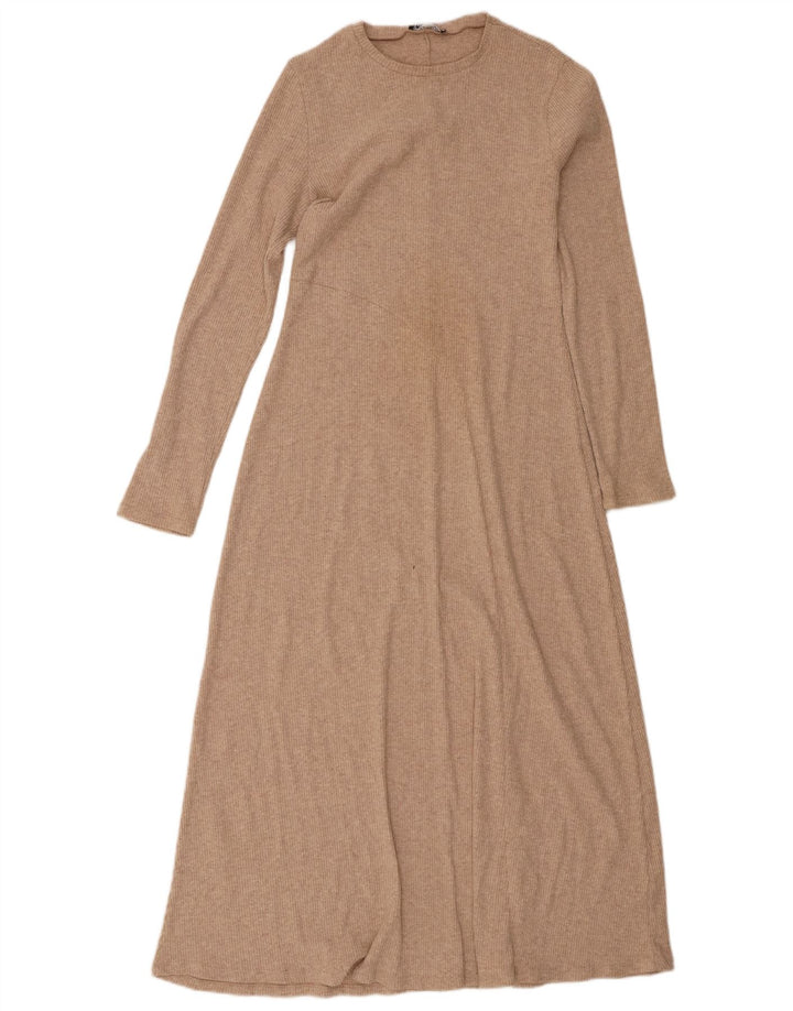 Zara Langærmet Maxikjole til kvinder UK 12 Medium Beige