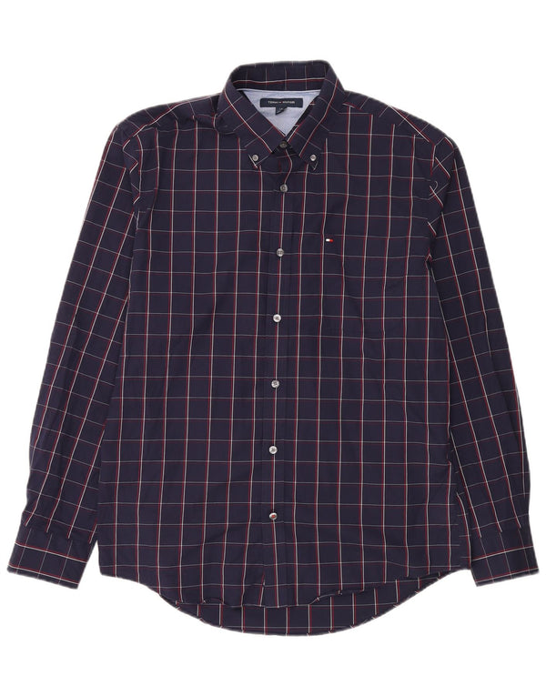 Tommy Hilfiger Mens Shirt Large Navy Blue Check Cotton