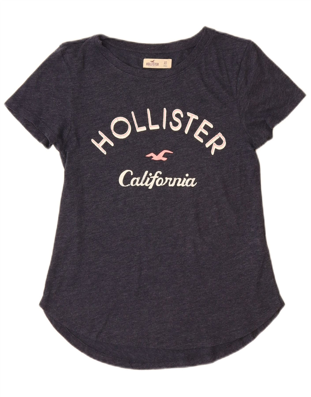HOLLISTER Grafisk T-shirt top til kvinder UK 6 XS marineblå bomuld