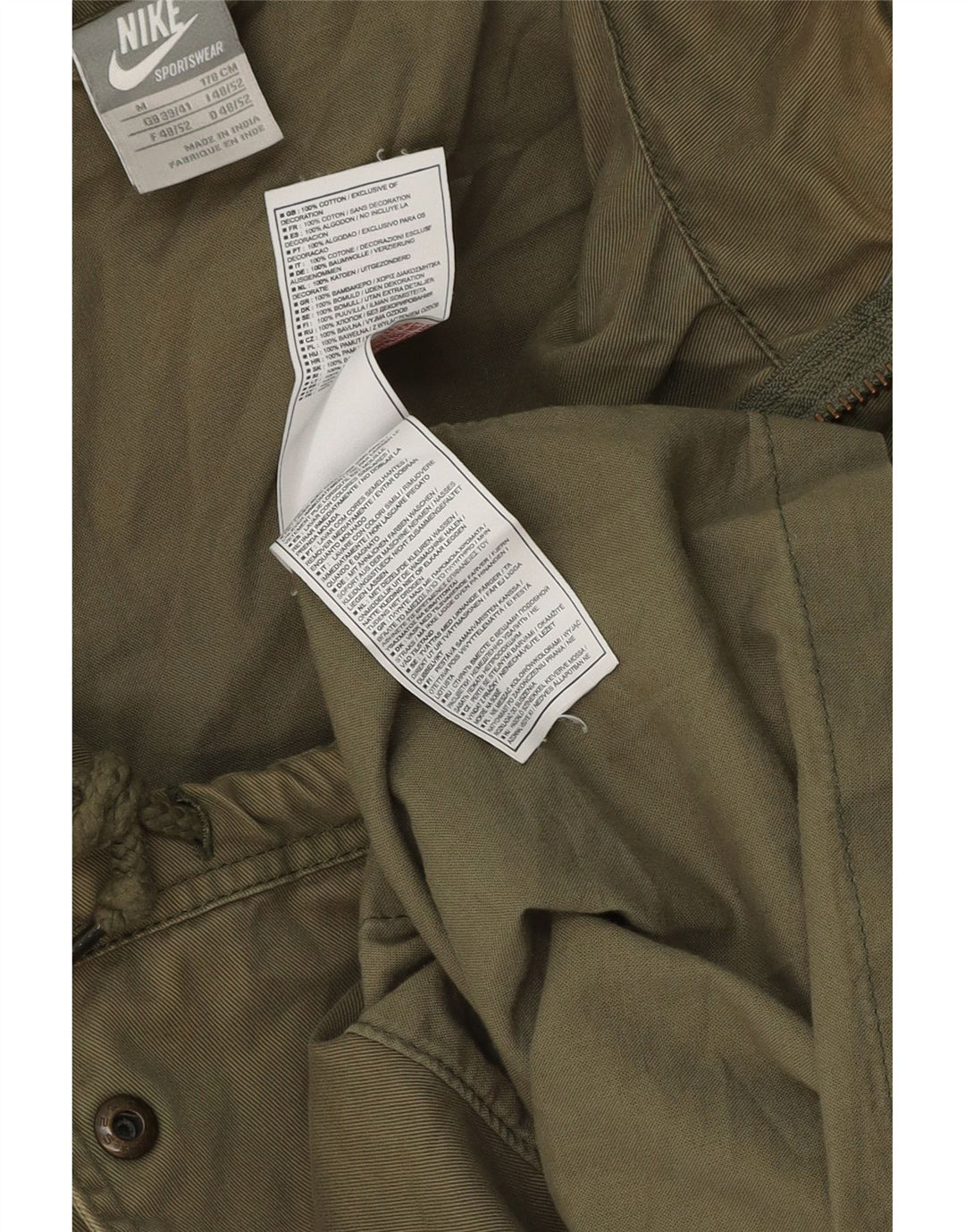 NIKE Parkajakke med hætte til mænd UK 39/41 Medium Khaki Bomuld