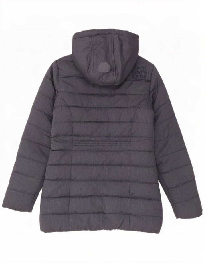 Superdry Dame Hætte Polstret Frakke UK 14 Medium Grey Polyester