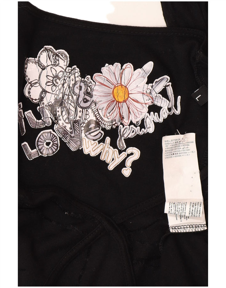 Desigual langærmet basiskjole til kvinder UK 14 Large Black Floral Viscose