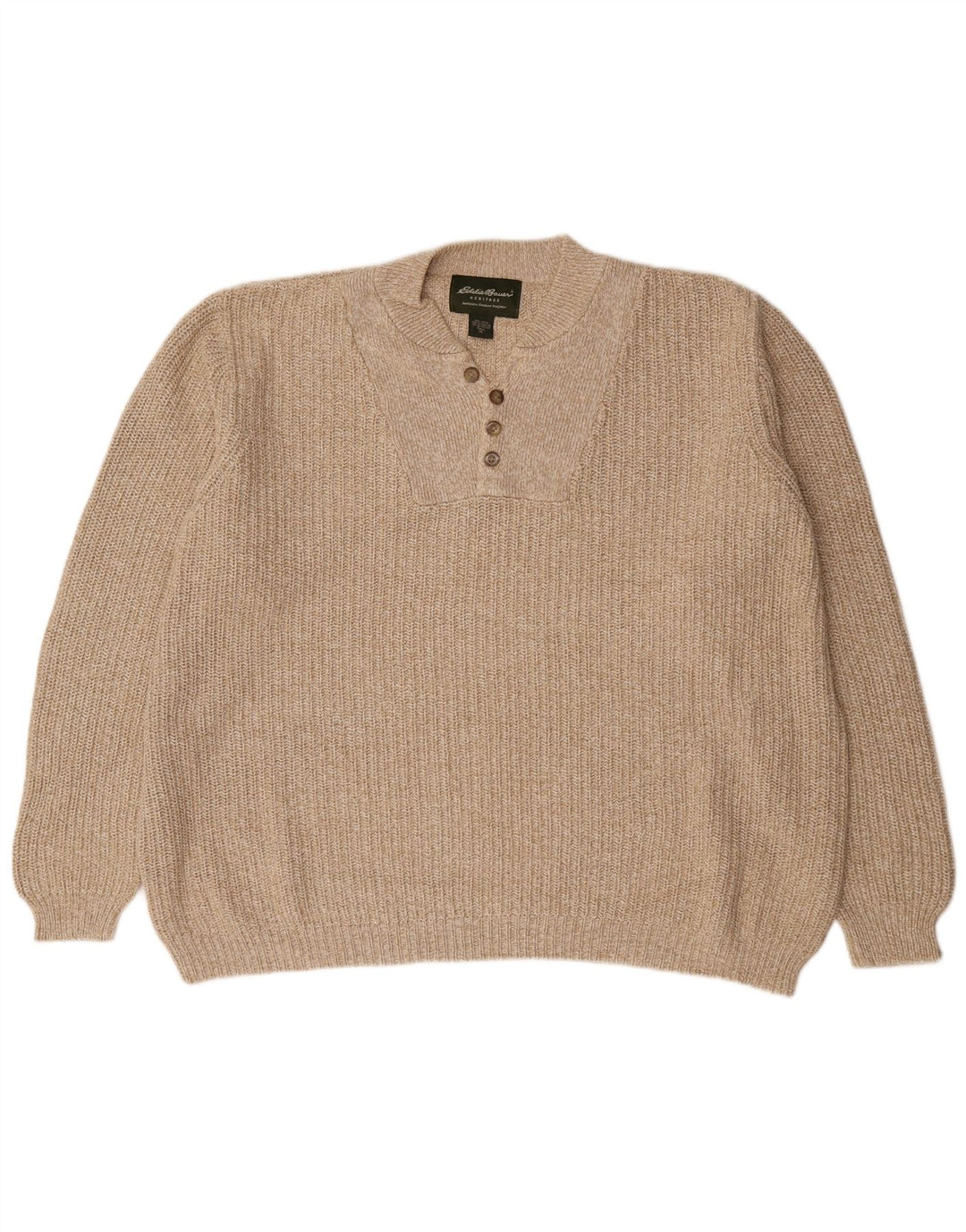 Eddie Bauer Herre høj knap hals sweater XL Beige bomuld