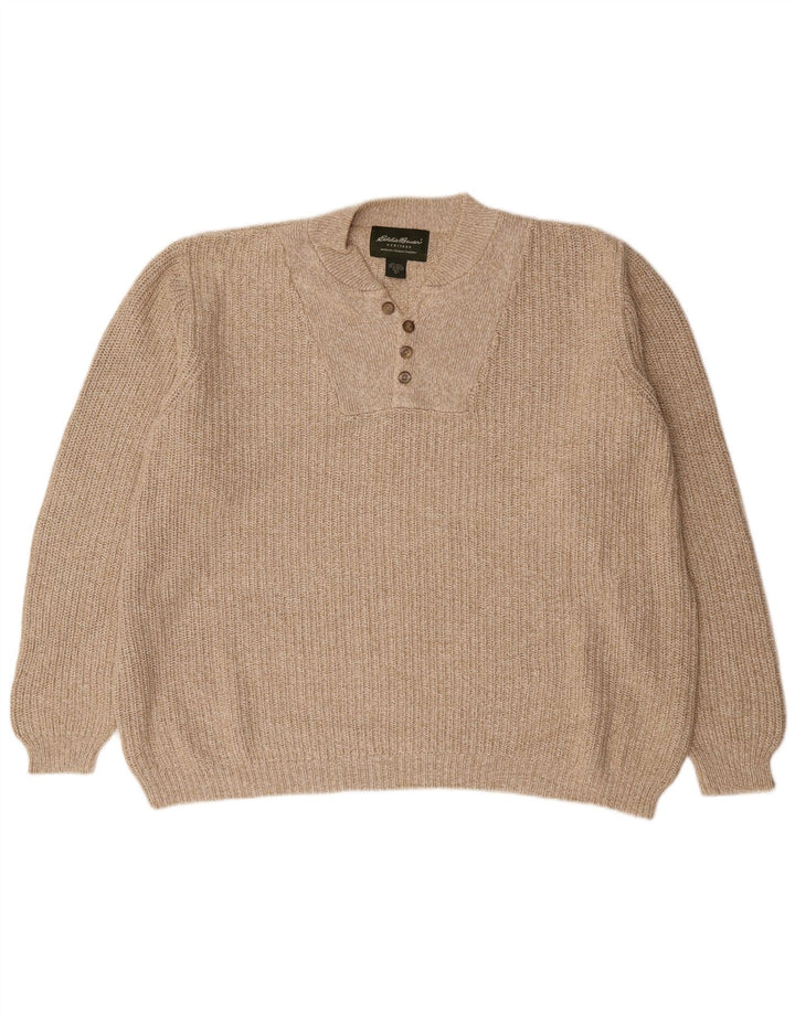 Eddie Bauer Herre høj knap hals sweater XL Beige bomuld