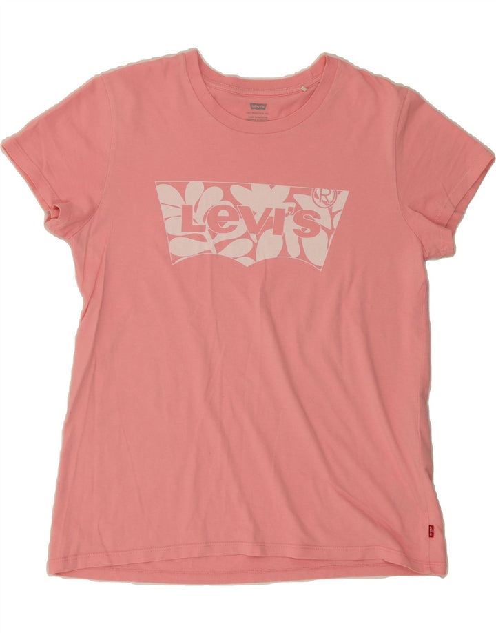 LEVI'S Womens Graphic T-Shirt Top UK 14 Medium Pink Cotton Vintage Levi's and Second-Hand Levi's from Messina Hembry 