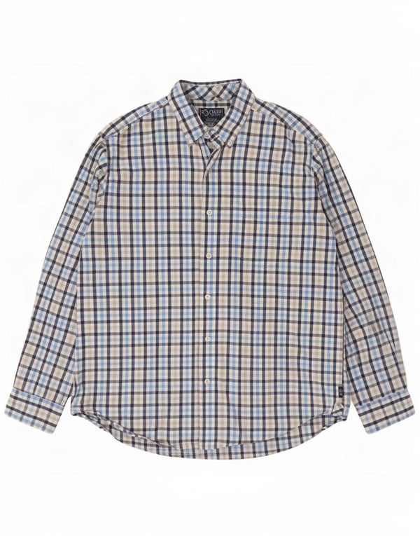 Chaps Mens Shirt Large Blue Check Cotton