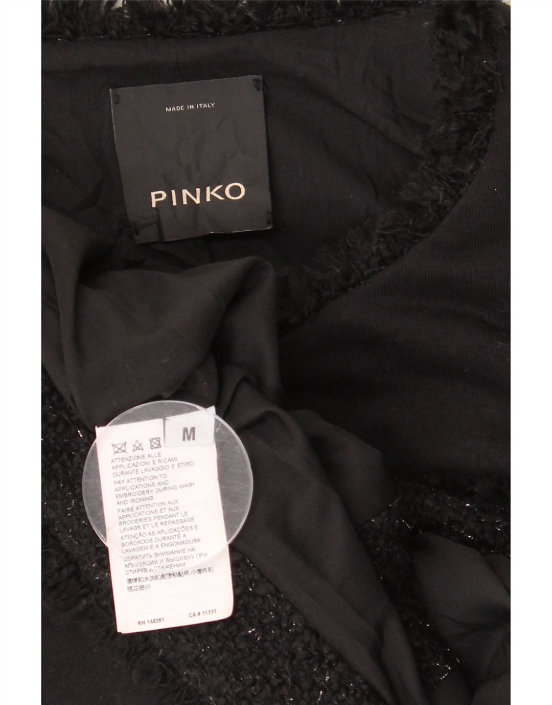 Pinko Dame 3 Button Blazer Jacket UK 12 Medium Sort Bomuld