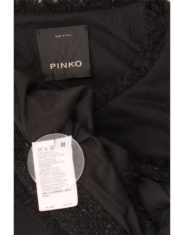 Pinko Dame 3 Button Blazer Jacket UK 12 Medium Sort Bomuld
